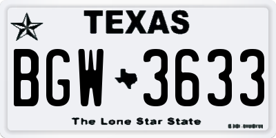 TX license plate BGW3633