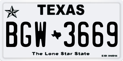 TX license plate BGW3669