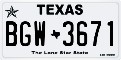 TX license plate BGW3671