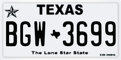 TX license plate BGW3699