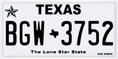 TX license plate BGW3752