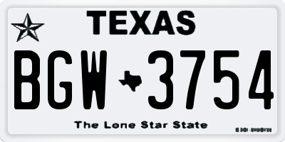 TX license plate BGW3754