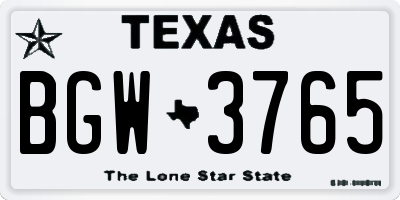 TX license plate BGW3765