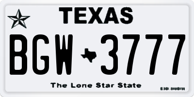 TX license plate BGW3777