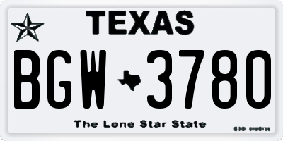 TX license plate BGW3780