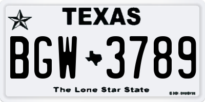 TX license plate BGW3789
