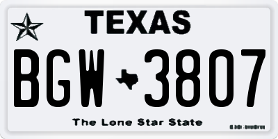 TX license plate BGW3807