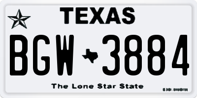 TX license plate BGW3884