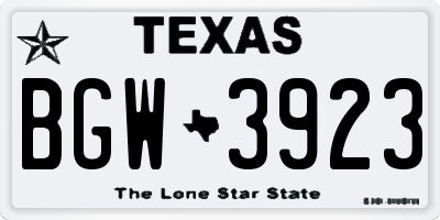 TX license plate BGW3923