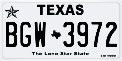 TX license plate BGW3972