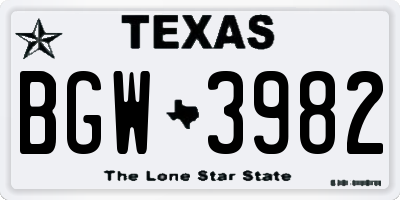 TX license plate BGW3982