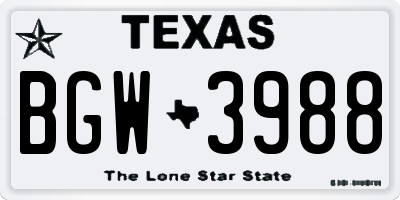 TX license plate BGW3988