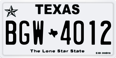 TX license plate BGW4012
