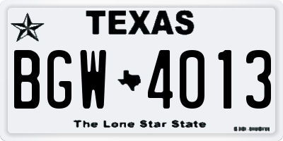 TX license plate BGW4013