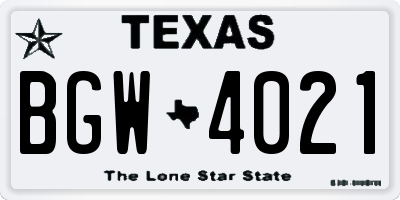 TX license plate BGW4021