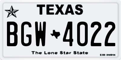 TX license plate BGW4022