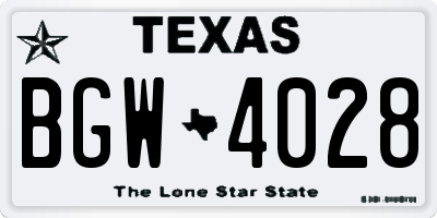 TX license plate BGW4028