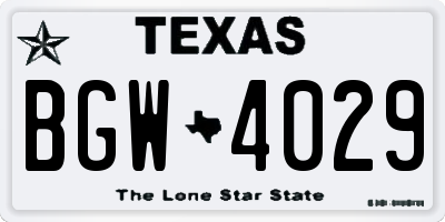 TX license plate BGW4029