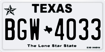TX license plate BGW4033