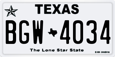 TX license plate BGW4034