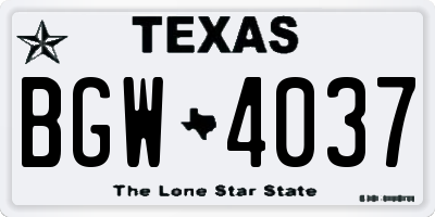 TX license plate BGW4037
