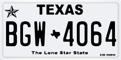 TX license plate BGW4064