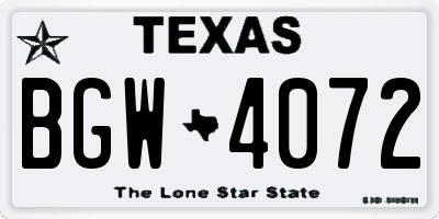 TX license plate BGW4072