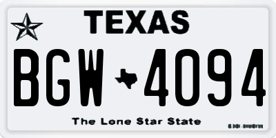 TX license plate BGW4094