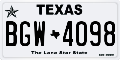 TX license plate BGW4098