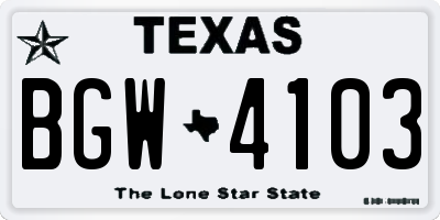 TX license plate BGW4103