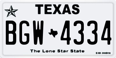 TX license plate BGW4334