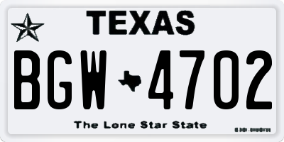 TX license plate BGW4702