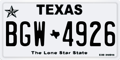 TX license plate BGW4926