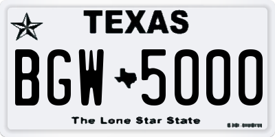 TX license plate BGW5000