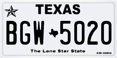 TX license plate BGW5020