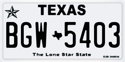 TX license plate BGW5403