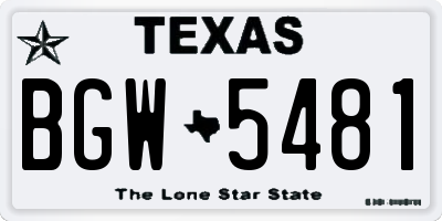 TX license plate BGW5481
