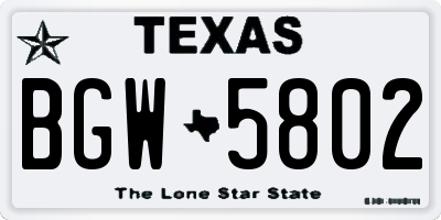 TX license plate BGW5802
