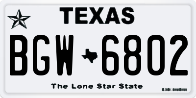 TX license plate BGW6802