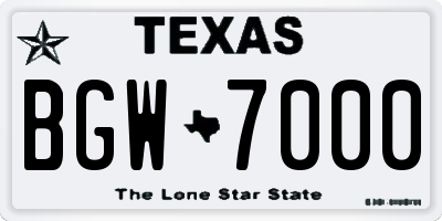 TX license plate BGW7000