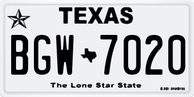 TX license plate BGW7020