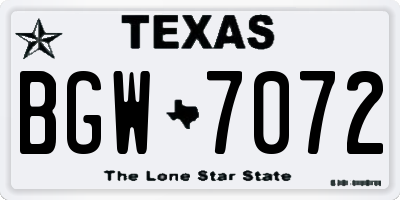 TX license plate BGW7072
