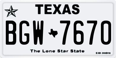 TX license plate BGW7670