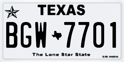 TX license plate BGW7701