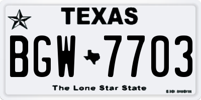 TX license plate BGW7703