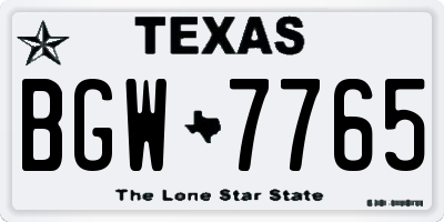 TX license plate BGW7765