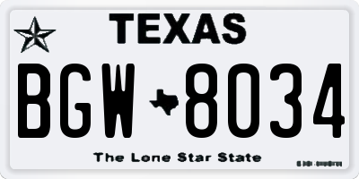 TX license plate BGW8034