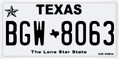 TX license plate BGW8063