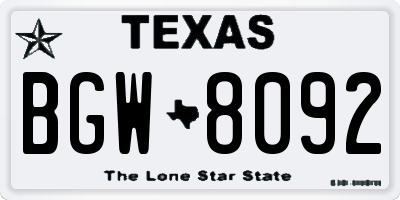 TX license plate BGW8092