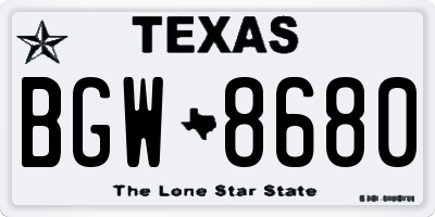 TX license plate BGW8680